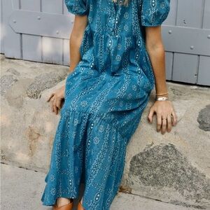 Pietsie Cotton Maxi Dress with blue bandana design